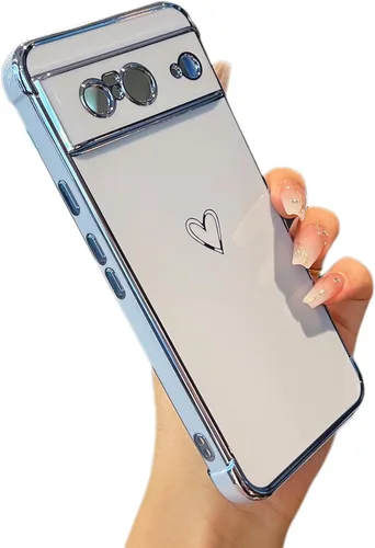 Vista 102 de ZTOFERA Funda diseñada para Google Pixel 7a, bonito diseño de corazones de amor con borde chapado y protección de lente de cámara, para Google Pixel