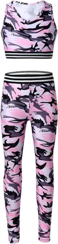 Vista 2 de CHICTRY Leggings deportivos de 2 piezas para niñas con camiseta sin mangas, conjuntos para gimnasia, deportes, entrenamiento, fitness