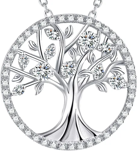 Vista 24 de Collar de árbol de la vida para mujer, collar de perlas esmeralda piedras natales de mayo, junio, para esposa, mamá, regalos de cumpleaños