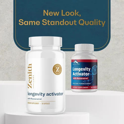 Vista 6 de Zenith Labs Suplemento dietético activador de la longevidad, antioxidantes naturales con resveratrol, apoya la función inmune y la memoria saludable