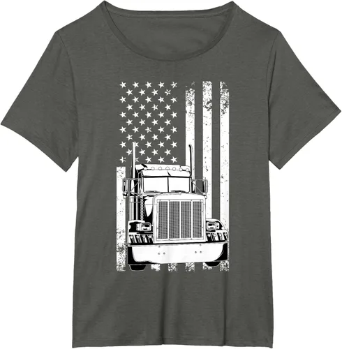 Vista 81 de Camión conductor bandera americana camionero vintage hombres mujeres regalo camiseta