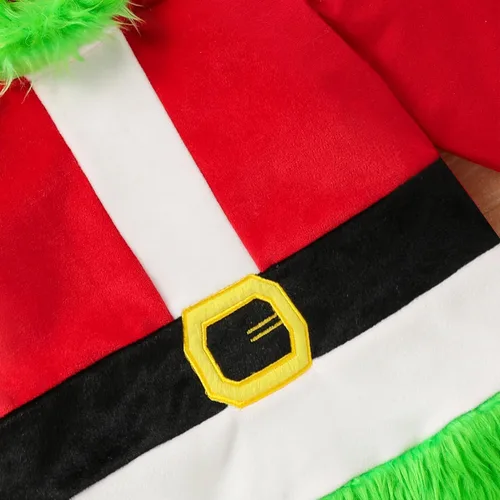 Vista 4 de Sinhoon Disfraz de Navidad para bebé niño y niña que robó traje de Grinchmas divertido verde y rojo Santa Grinch ropa y pantalones de forro polar