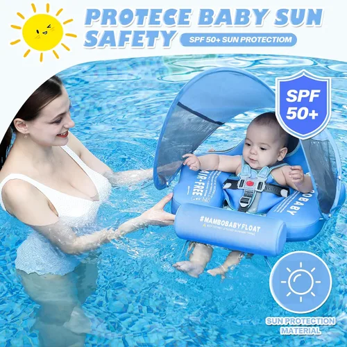 Vista 2 de Flotadores para bebé para piscina con dosel toldo de protección solar extraíble Mambobaby Float No Inflable Mejora Añadir cola Evitar Voltear