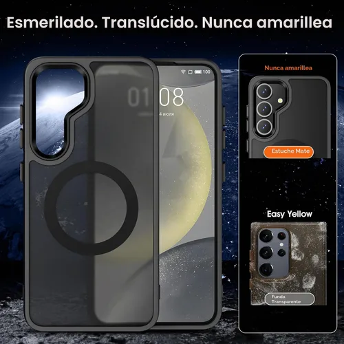 Vista 3 de Oterkin Funda magnética para Samsung Galaxy A17 mate, funda de teléfono A17 compatible con MagSafe esmerilada, translúcida, a prueba de golpes Negro