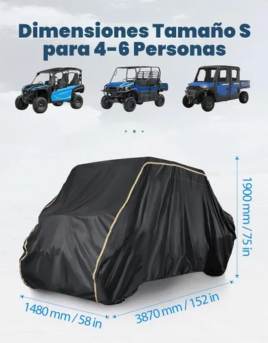 Vista 2 de KEMIMOTO Funda UTV 4 plazas 420D impermeable pequeña compatible con Polaris Ranger Crew 570 / Mule PRO-FXT PRO-DXT/John Deere Gator/Wolverine, 4-6