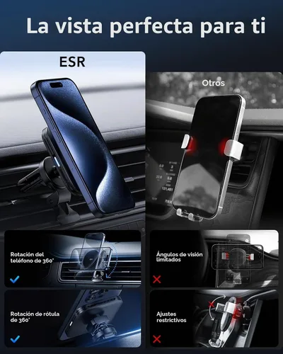 Vista 8 de ESR - Cargador de montaje de coche MagSafe para iPhone 17-12, Samsung S26/S25 15W MagSafe Car Charger, Air Vent/Dashboard Magnetic Wireless Car
