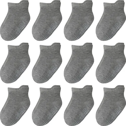 Vista 19 de Calcetines antideslizantes con agarre para tobillos, paquete de 12 unidades para niños pequeños, niños y niñas, lindos calcetines de algodón