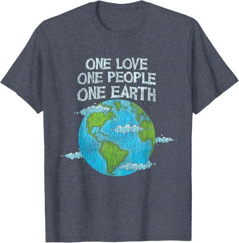 Vista 60 de Vintage One Love One People Planet Cambio climático Día de la Tierra Camiseta Negro