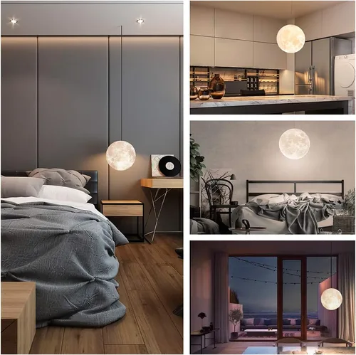 Vista 3 de MQ Lámpara colgante de luna de 10 pulgadas con control remoto, brillo ajustable de 3000 K-6500 K, luz de techo de impresión 3D para el hogar