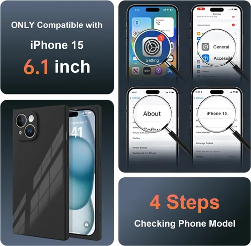 Vista 8 de Funda rectangular compatible con iPhone 15 para mujeres y hombres, TPU suave a prueba de golpes, protección completa de la lente, funciona