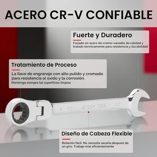 Vista 2 de Jetech - Llave de engranajes de cabeza flexible de 1/2 pulgada, llave combinada de trinquete de grado industrial, acero de aleación Cr-V forjado