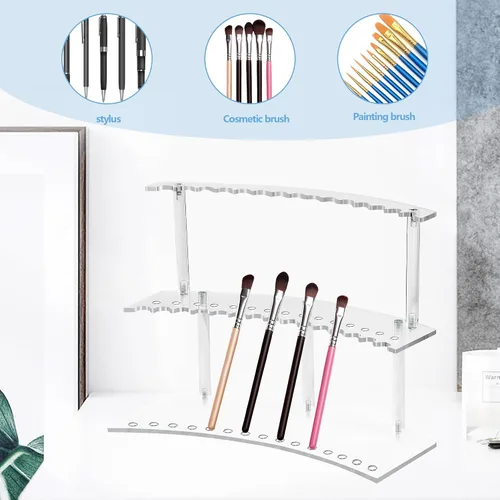 Vista 5 de Soporte organizador acrílico de 30 ranuras para bolígrafos y brochas de maquillaje, soporte de exhibición desmontable de 2 niveles para bolígrafos