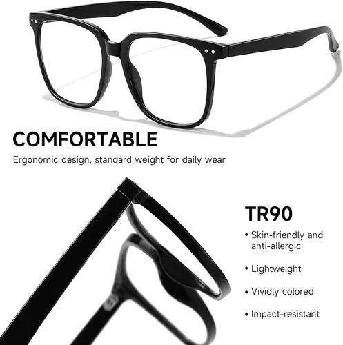 Vista 4 de Oversized Square Blue Light Blocking Glasses for Women Men, Anti Glare Computer Glasses, Reduce Eye Strain