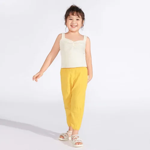 Vista 3 de Bouclede Paquete de 2 pantalones de harén de algodón suave para niñas, pantalones de lino casuales