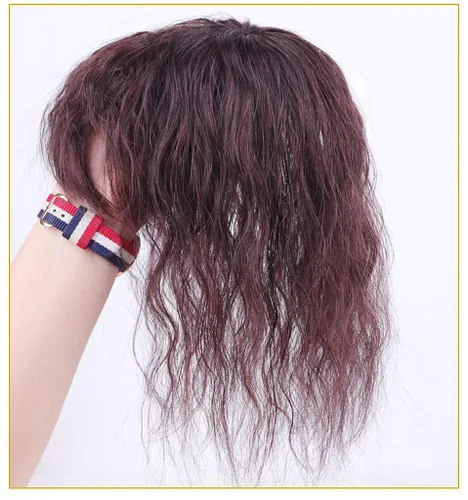 Vista 6 de 3 x 4.7 pulgadas con clip superior para mujer, cabello humano ligeramente rizado con flequillo lateral, color marrón oscuro, 10 pulgadas