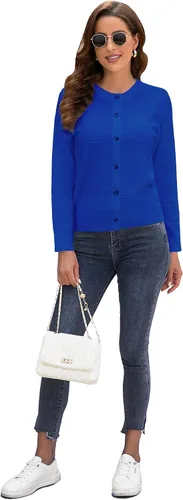 Vista 2 de Women's Crew Neck Button Down Long Sleeve Solid Knit Classic Cardigan Sweater