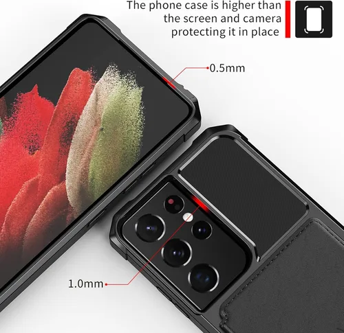 Vista 4 de Funda para Samsung Galaxy S21 Ultra con tarjetero, compatible con soporte magnético para automóvil, resistente a los golpes, resistente, suave, TPU