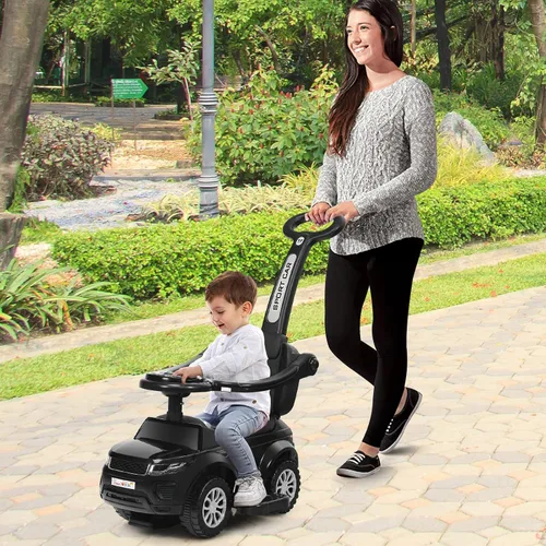 Vista 7 de HONEY JOY Cochecito Empujador con Pedal, Coche Deslizante con Manija de Empuje y Barrera Desmontable, Sonido y Luces, Almacenamiento Bajo