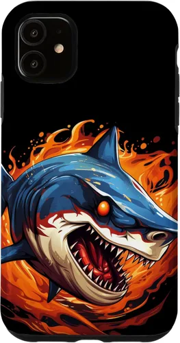 Vista 5 de Funda para iPhone 14 Animales de tiburón con llamas y fuego para amantes