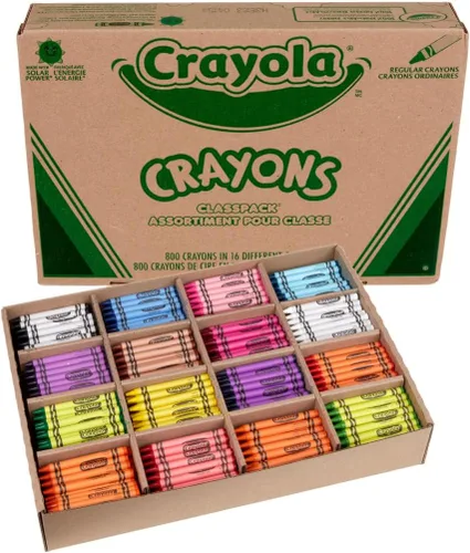 Vista 2 de Surtido Crayola pack de clases, 800 ceras de tamaño regular, 16 colores diferentes (50 cada uno), ideal para aulas, educativo, herramientas