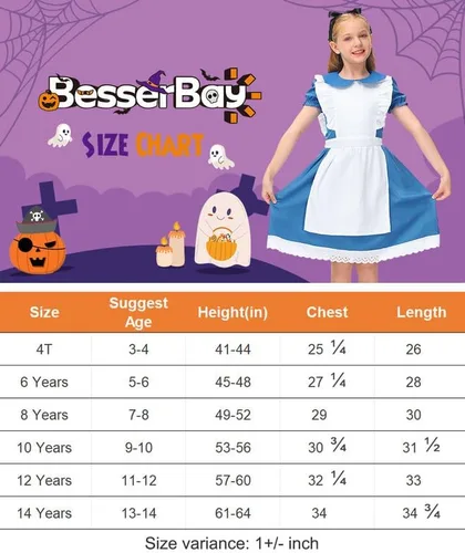 Vista 7 de BesserBay Vestido azul de Halloween con ribete de volantes y lazo en la cintura con delantal blanco de 4 a 12 años