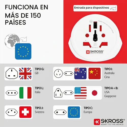 Vista 3 de Skross Adaptador de viaje del mundo a Europa, blanco