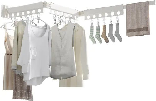 Vista 11 de Tendedero de Pared para Secar Ropa, Colgador de Ropa de Pared Plegable, Gancho Colgador de Lavandería para Baño, Perchero de Pared Interior Negro
