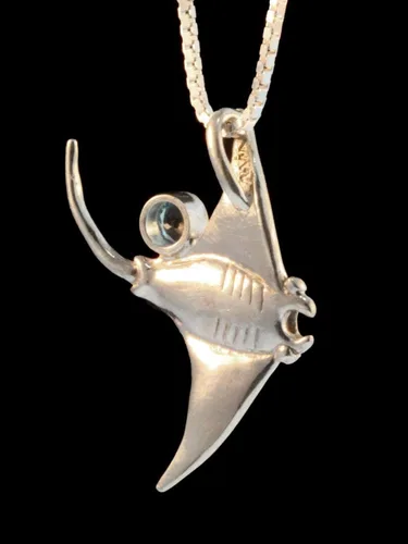 Vista 5 de Manta Ray Necklace with Gemstone Silver Stingray