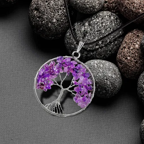 Vista 2 de Collar de piedra de amatista natural con cristales curativos y piedras para mujer, dije de buena suerte, regalo espiritual para él, ella, joyería
