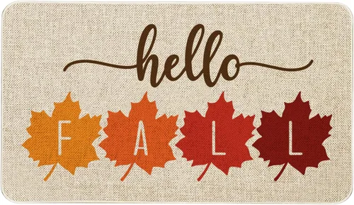 Vista 8 de Mloabuc Felpudo decorativo de otoño naranja con texto divertido de calabaza de bienvenida, tapete para interiores, decoración creativa de temporada