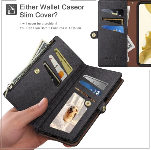 Vista 3 de XcaseBar Funda tipo cartera para iPhone 6S Plus/6 Plus de 5.5 pulgadas con cremallera para tarjetas de crédito, libro con tapa, funda de piel