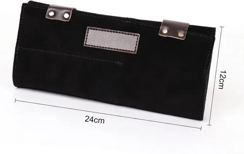 Vista 3 de Bolsa de tijeras de salón enrollable, 12 bolsillos de cuero genuino para estilista, soporte para tijeras de peluquería para peluquería Hj-ZP011-negro