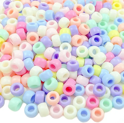 Vista 8 de Cuentas de poni, 300 cuentas acrílicas de arco iris, cuentas espaciadoras de plástico redondas de colores para hacer joyas, manualidades, collares