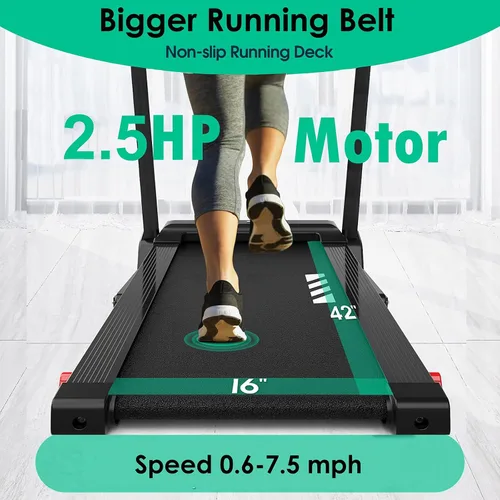 Vista 3 de Impremey Caminadora plegable con inclinación, cinta de correr eléctrica con correa de correr grande de 42" x 16", monitor de frecuencia cardíaca