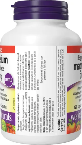 Vista 9 de Webber Naturals Magnesium Bisglycinate 200 mg, 120 Capsules, Supports Bone and Muscle Functions, Vegan