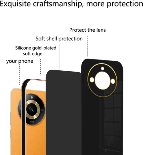 Vista 6 de Compatible con Realme 11 Pro Plus Funda de silicona rosa, chapado para Realme 11 Pro Plus, funda delgada y suave a prueba de golpes (negro)