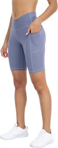 Vista 2 de WHOUARE Paquete de 4 pantalones cortos de yoga con bolsillos para mujer, cintura alta, atléticos, correr, entrenamiento, gimnasio, control de abdomen