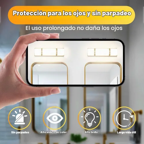 Vista 6 de Juego de 2 apliques de pared modernos para baño de 16 pulgadas, aplique de pared LED dorado con vidrio esmerilado blanco artesanal, iluminación