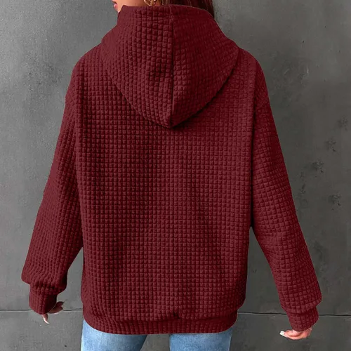 Vista 5 de Ceboyel Sudaderas con capucha de punto gofre para mujer, sudaderas con cordón de ajuste, suéteres casuales de moda, cómodos trajes de otoño