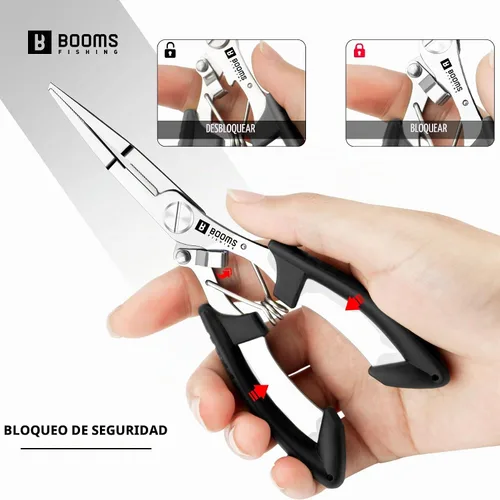 Vista 6 de Booms Fishing H01 Small Fishing Pliers Scissors Braid Cutters Stainless Steel Fishing Tools Split Ring Pliers Hook Remover A: recto con cordón