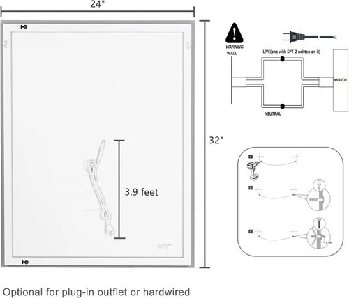 Vista 8 de Bonnlo Espejo de baño LED antiempañador de 32 "24" con luces táctiles/regulables