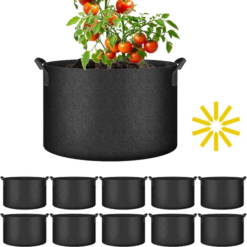Vista 10 de iPower Paquete de 10 bolsas de 3 galones para plantas de tela no tejida gruesa resistente para cultivo de papas, contenedor duradero con aireación