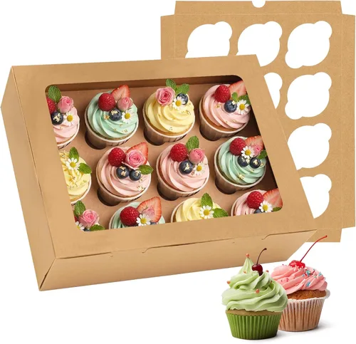 Vista 13 de Moretoes 3 cajas negras para cupcakes con ventana (12 contenedores para cupcakes)