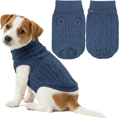 Vista 35 de Parisian Pet Suéteres de Navidad para Perros - Tipo Pullover, Suéter Azul para Perro con Cuello de Tortuga - Suéter Grueso de Punto Trenzado