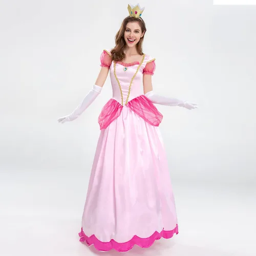 Vista 3 de Women's Princess Dress Up Costume for Halloween Cosplay Party Outfit with Accessories Satin Gown + Crown + Gloves 3PCS