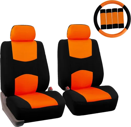 Vista 8 de Fundas de asientos para auto de tela lisa y almohadillas para cinturón y volante, diseño universal FH-FB050102 y FH2033, Beige1