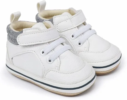 Vista 4 de COSANKIM Zapatos deportivos para bebé niño y niña, zapatos de tobillo altos, antideslizantes, suela suave, zapatos de cuna para niños pequeños