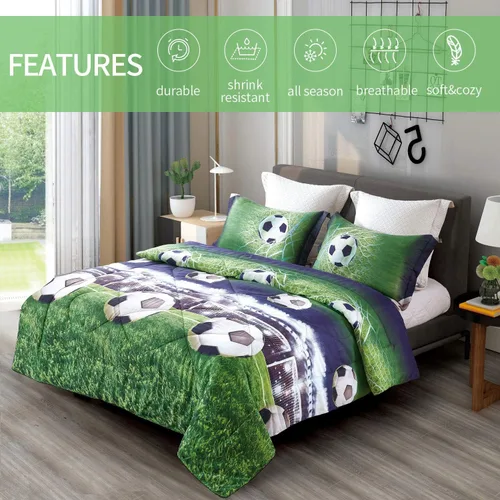 Vista 2 de ENJOHOS Juego de ropa de cama deportiva individual XL para niños universitarios, juegos de edredón de fútbol de 3 piezas tamaño individual