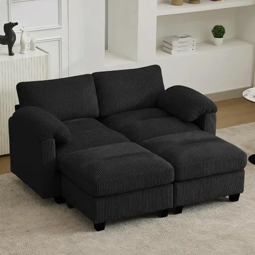 Vista 34 de Sofá modular de 61 pulgadas con otomana, asiento extra profundo para sala de estar, sofá de asiento profundo de pana con almohadas para Beige