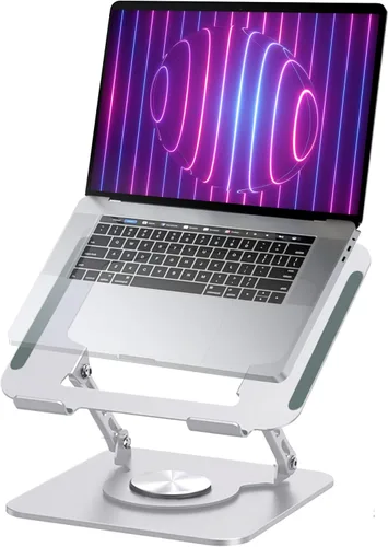 Vista 7 de Soporte ajustable plegable giratorio gris para portátil de 360°, se adapta a hasta 16 pulgadas Grey adjustable laptop stand with a 360° rotating